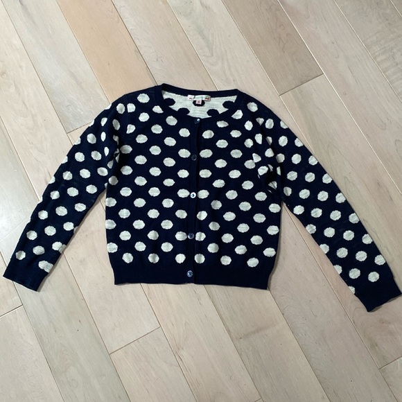 Bonpoint soft cotton double layer navy white dots cardigan sweater